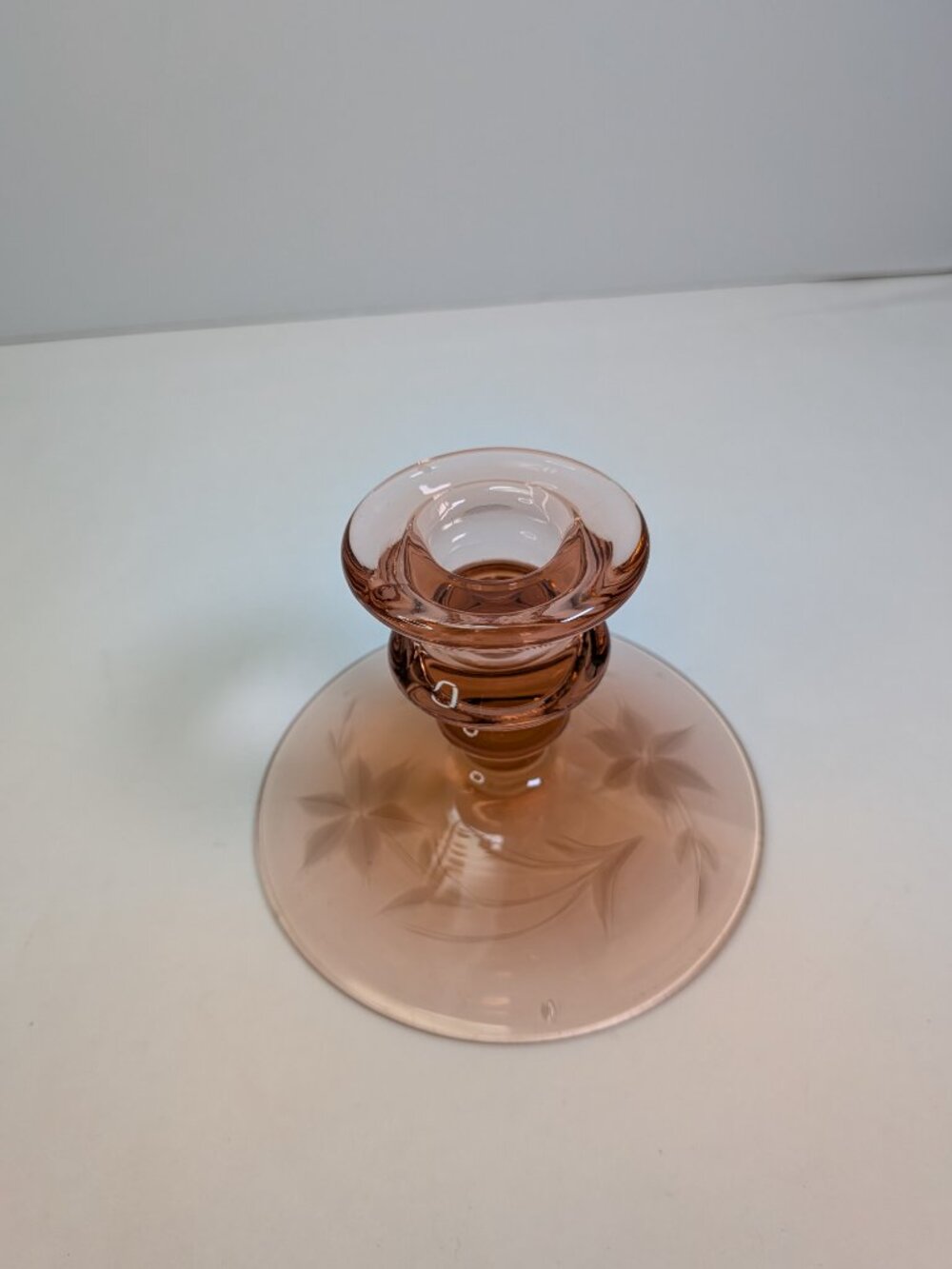 Vintage 1930s Depression Elegant Pink Glass Candle Holder / Pedestal Stand - Picture 11 of 16